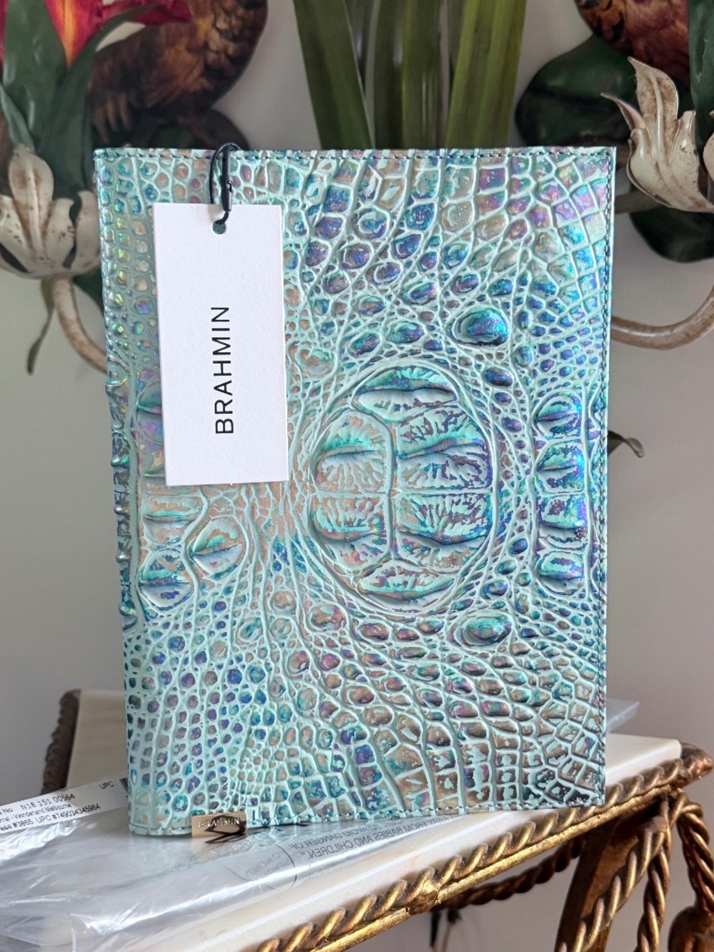 🩵💎 Rare NWT Brahmin Aqua Wonderland Iridescent Leather Journal Front EYE 💎🩵